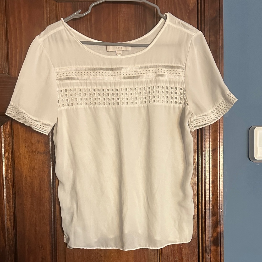 LOFT White Crochet Accent Blouse